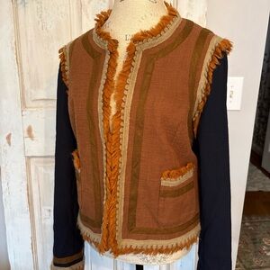 Tory Burch Brown and Black Fringe Jacket